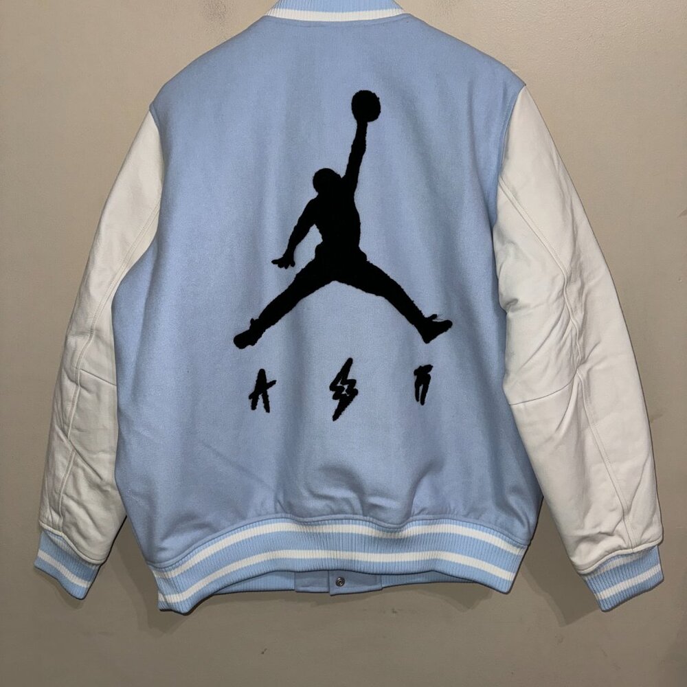 Jordan x J Balvin Varsity Jacket Leather Sleeve Snap Men's Size L DX1734-441 NEW - Picture 5 of 12